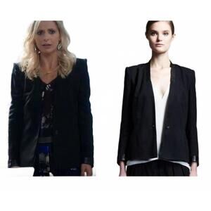 Helmut Lang Silk Mix Blazer with Lamb Leather Trim EUC